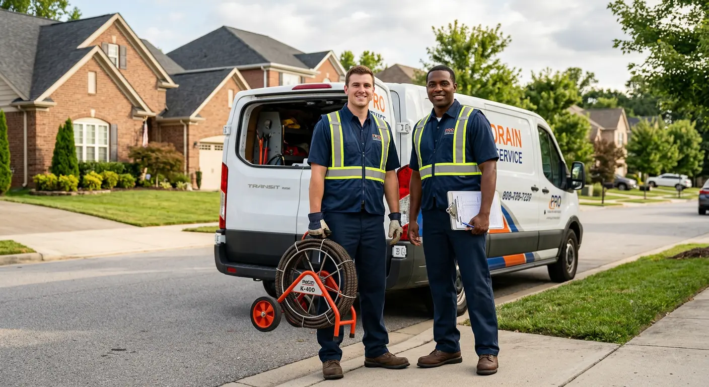 Sewer and drain service team with equipment ready for work in Fort Mill